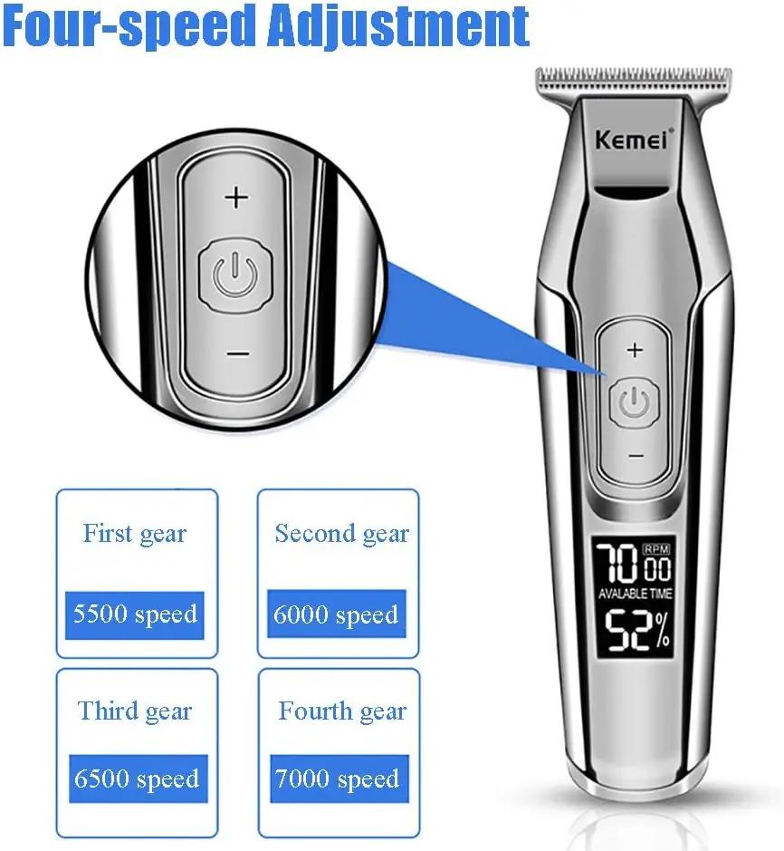 Kemei tondeuse à cheveux professionnelle tondeuse à barbe pour hommes vitesse réglable LED tondeuse 