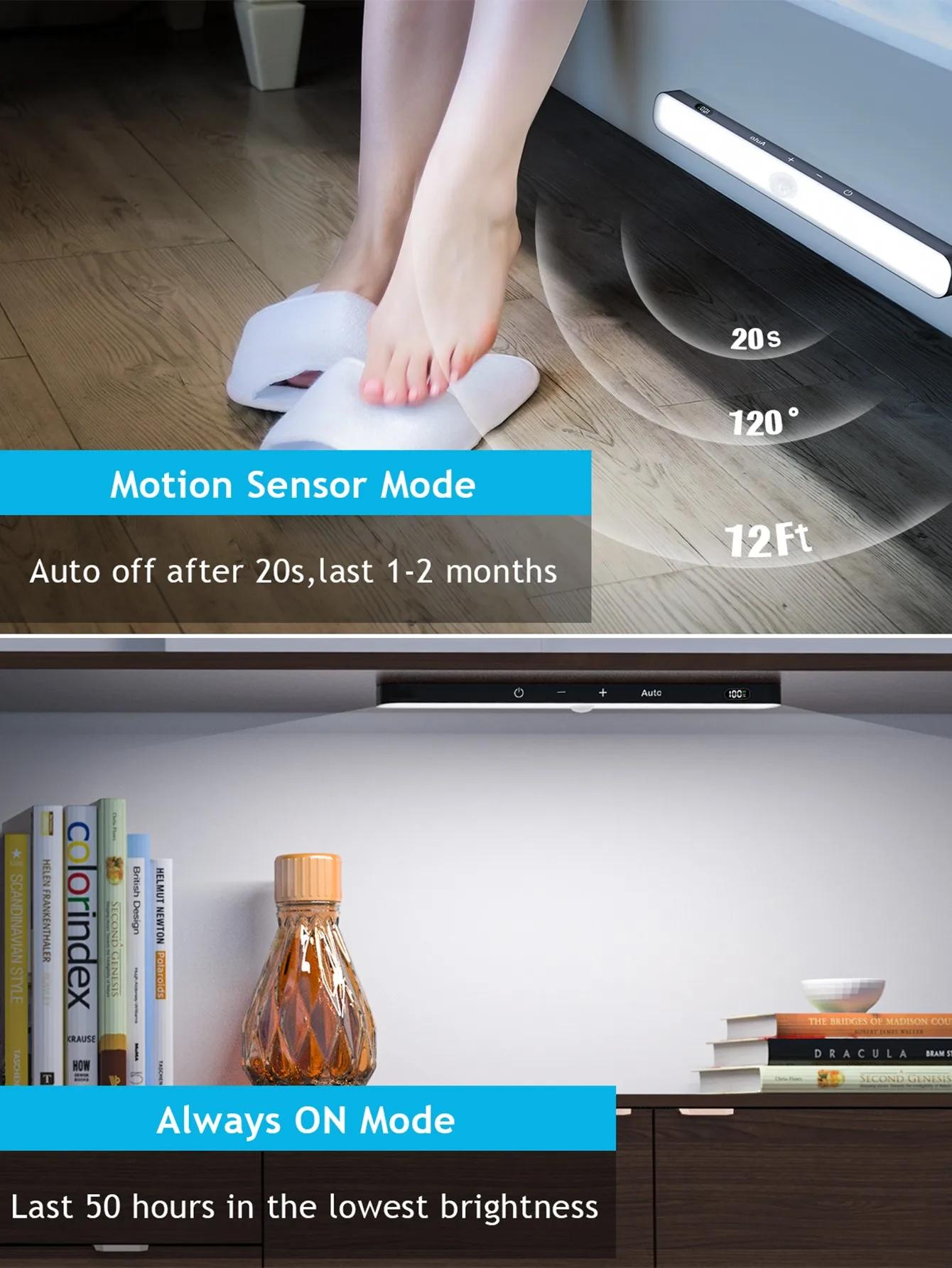 Lumières d'armoire WILLED, affichage de batterie Rechargeable, 60 LED, capteur de mouvement, lumière