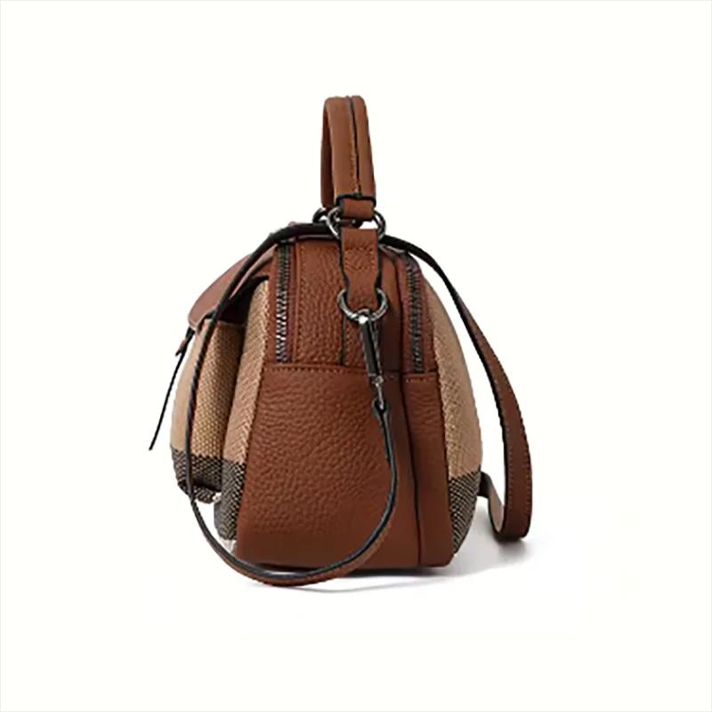 Sac fourre-tout vintage à carreaux pour femme - Toile de qualité - Mélange de cuir, haut élégant - S