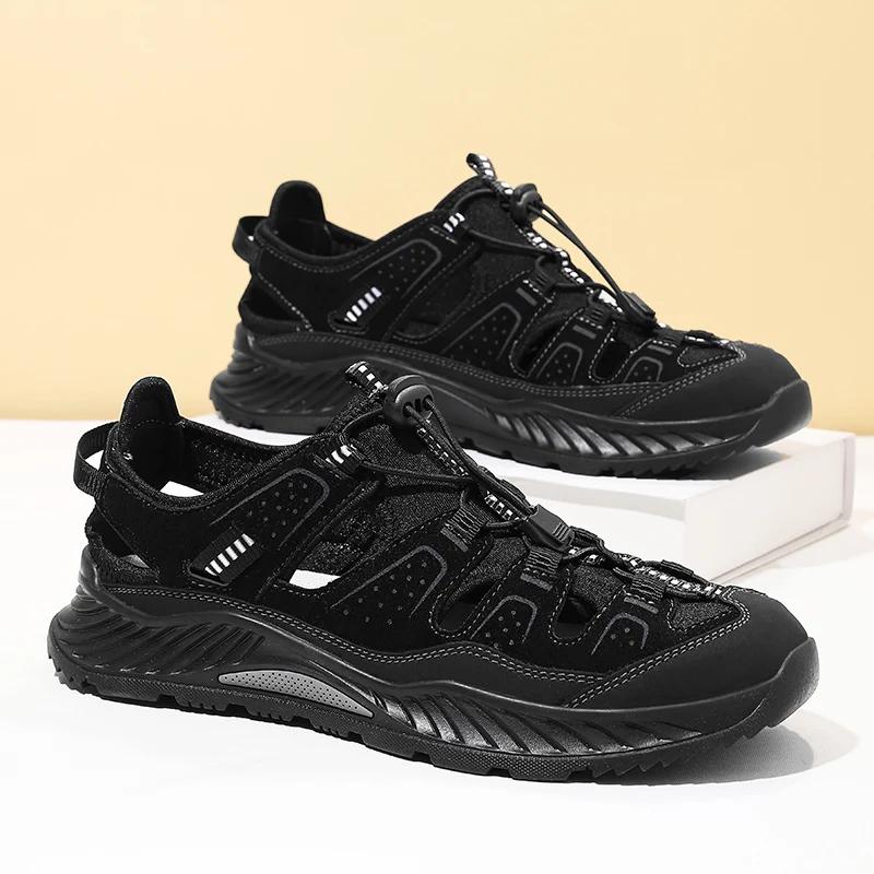 Sandales de plage en cuir pour hommes, chaussures aquatiques à séchage rapide, antidérapantes, pour 