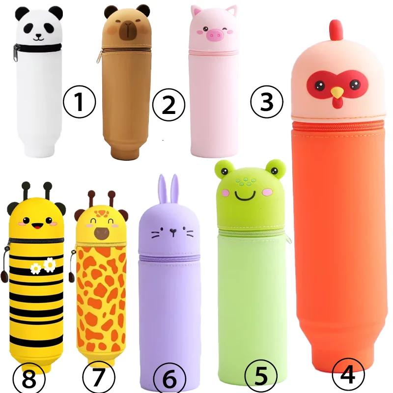Trousse à crayons télescopique en Silicone, 1 pièce, animaux Kawaii, sac de papeterie de grande capa