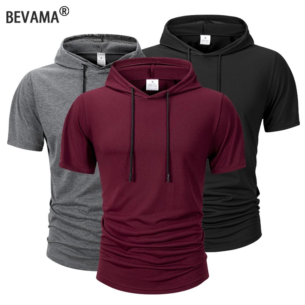 Sweat-shirt à capuche pour hommes, décontracté, manches courtes, ample, couleur unie, léger, Fitness