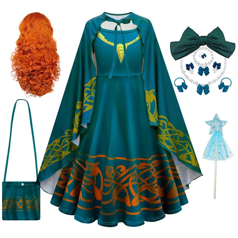 Robe de cosplay princesse Merida pour filles - Costume 3D manches longues, fête d'anniversaire