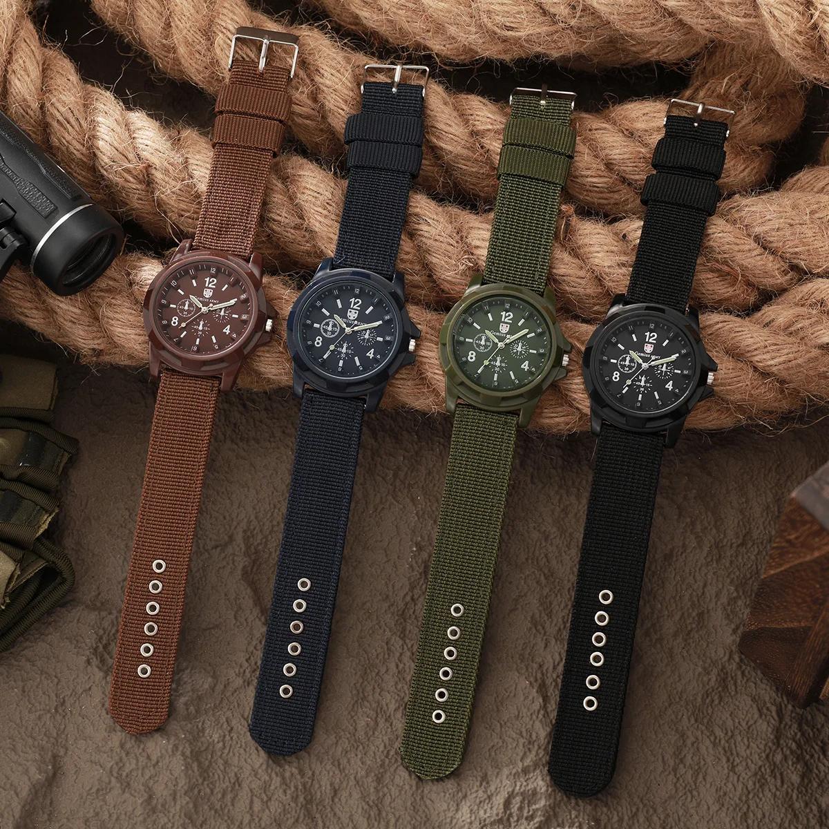 4 pièces hommes montres militaires ensemble Sport décontracté montre à Quartz bracelet en Nylon mâle
