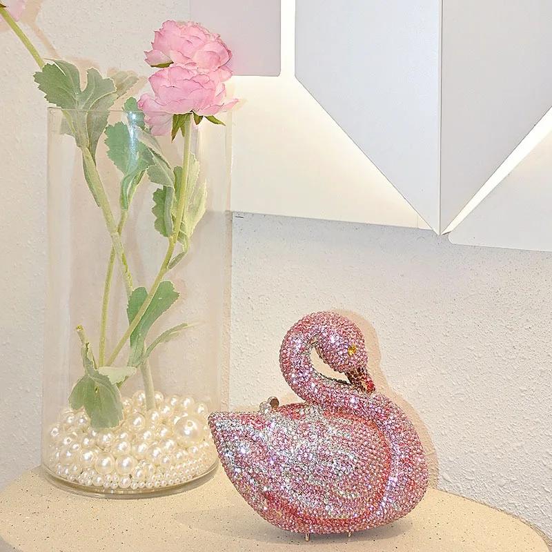 Cygne femmes pierres soirée pochettes mariées animaux strass sacs à main et sacs à main de luxe conc