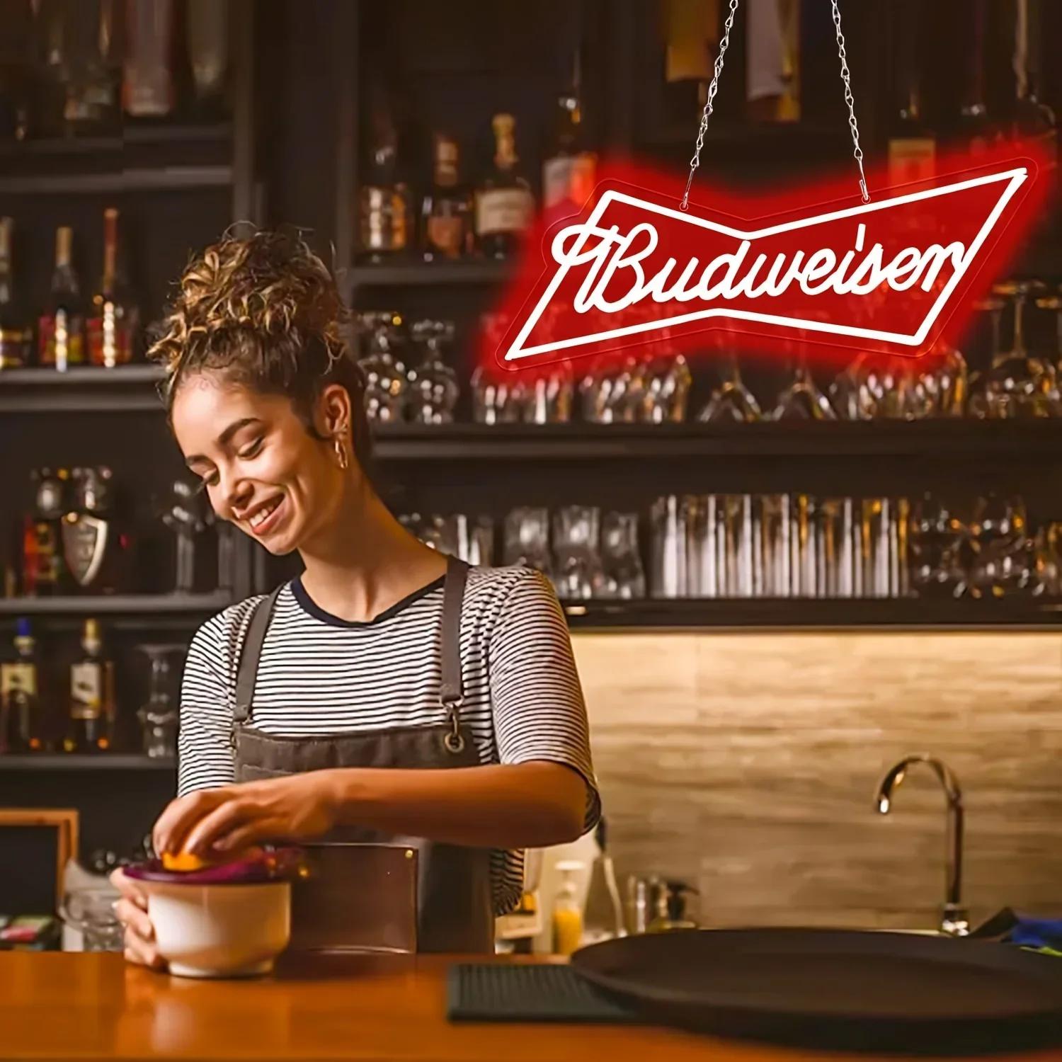 Budweiser-Enseignes au néon avec logo pour homme, barre de bière, enseigne lumineuse au néon, décora