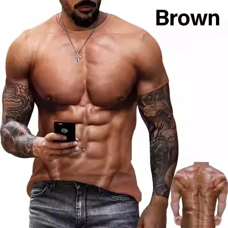 T-shirt de sport pour homme à manches courtes imprimé en 3D, 6 pièces, pour la musculation abdominal