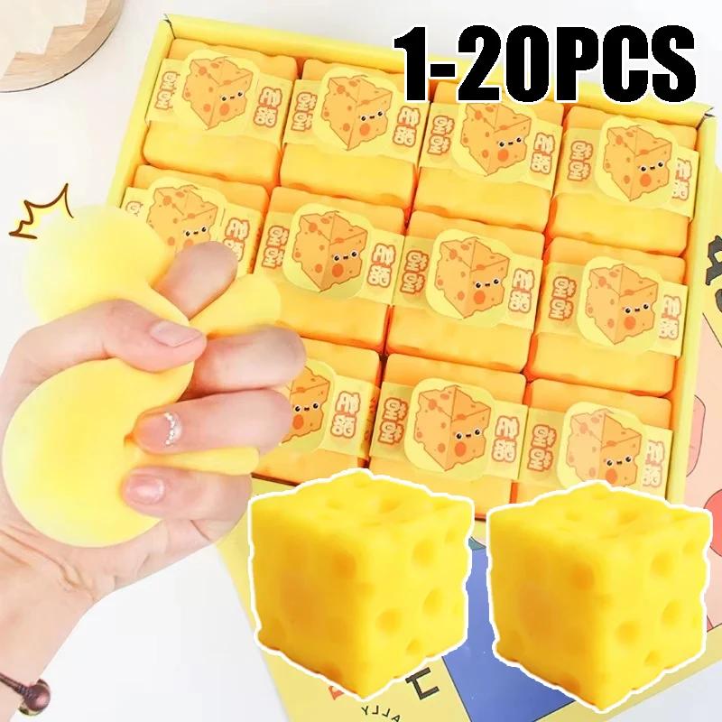 Jouet anti-stress en caoutchouc souple en forme de cube de fromage jaune, nouveauté, rebondissant, p