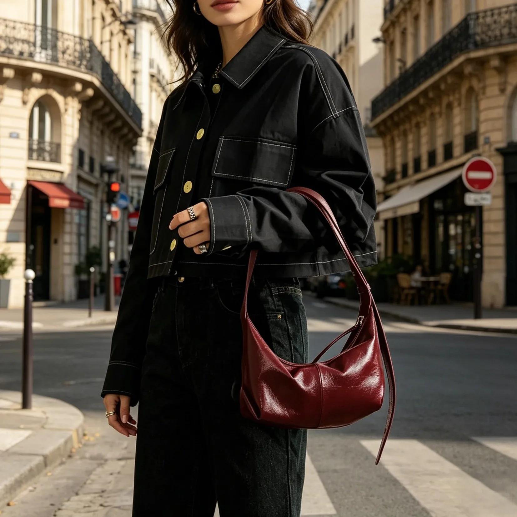 Sac sous le bras en cuir de vachette véritable bordeaux pour femme, sacs de luxe de créateur en cuir