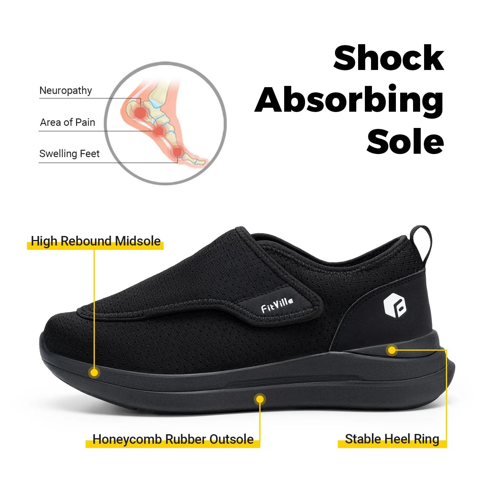 FitVille chaussures pour diabétiques Extra larges pour hommes pour personnes âgées pieds orthopédiqu