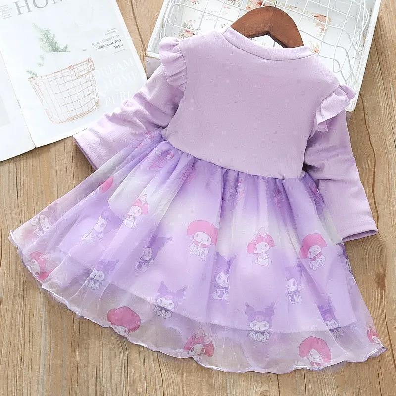 Robe de printemps et d'automne pour filles, en maille, dessin animé Kuromi, robes de princesse à man
