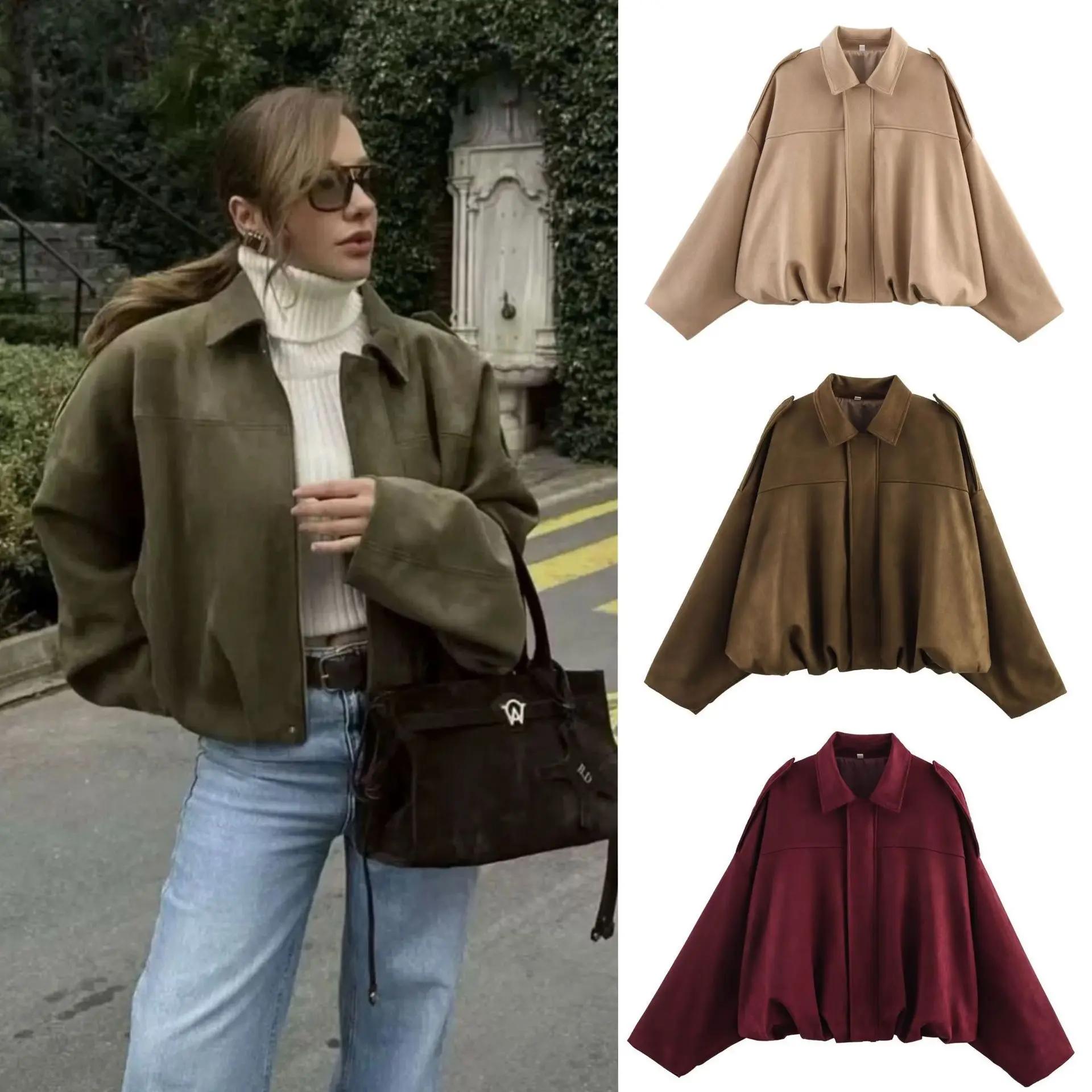 Blouson aviateur pour femme avec manches chauve-souris et fermeture éclair, haut décontracté