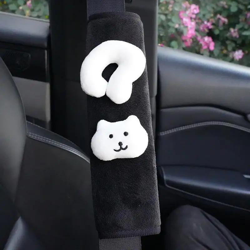 Couvre-ceinture de sécurité pour voiture en forme de chat de dessin animé, en peluche douce hypoalle