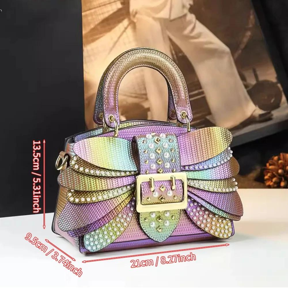 Nouveau Sac à Main Femme 2026 en Cuir Véritable avec Rivets Perlés, Sac Tendance et Polyvalent, Mini
