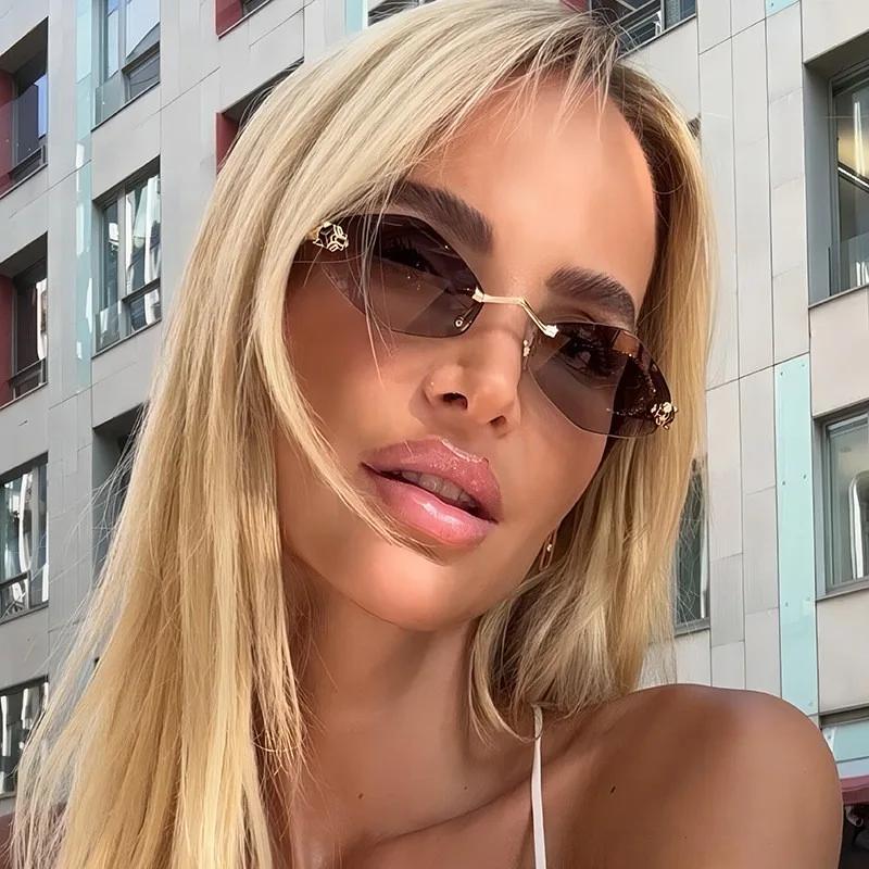 Lunettes de soleil polygone de luxe pour femmes Hipster lunettes de soleil sans monture irrégulières