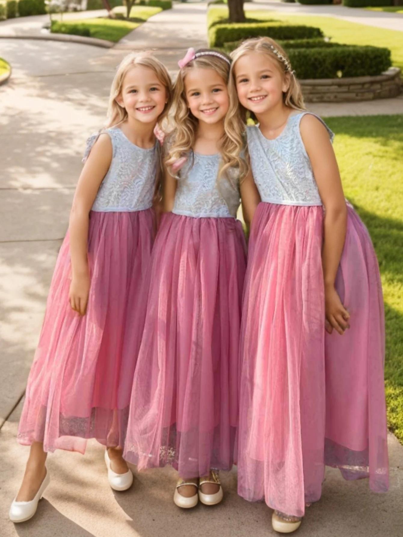 Nouvelle robe de fille de fleur bébé enfants été princesse fête dentelle robes d'anniversaire de mar