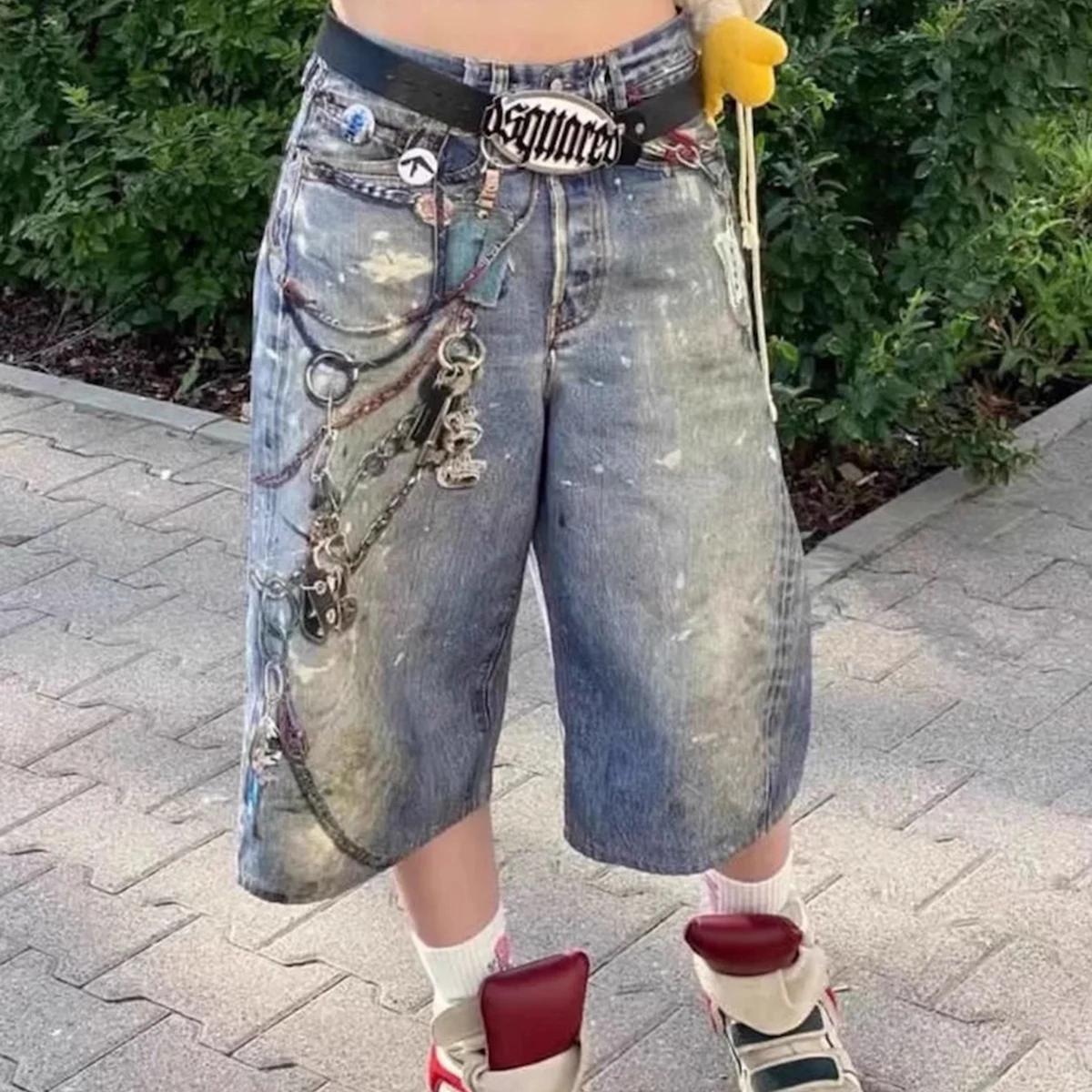Shorts en jean baggy patchwork imprimé 3D pour hommes, style streetwear, nouvelle collection été, co