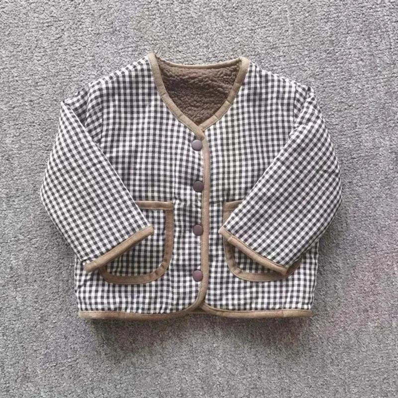 Veste chaude enfants automne hiver réversible plaid peluche - Vêtement bébé garçon fille doux et confortable