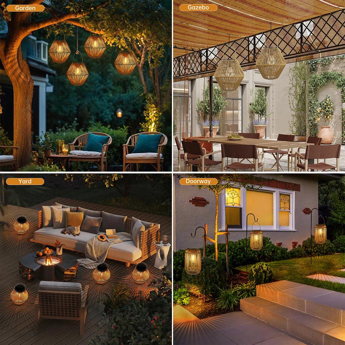 Lanterne solaire d'extérieur étanche, lanterne tissée suspendue, style Boho, décoration pour jardin 