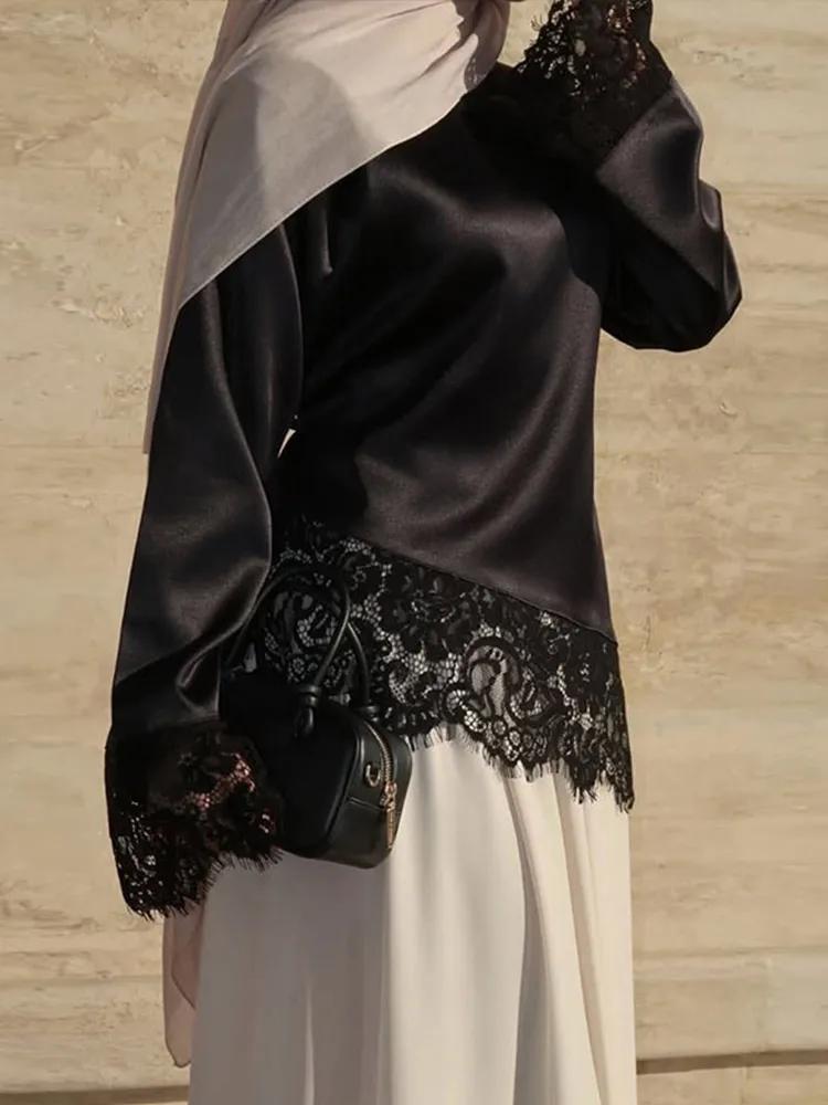 Blouses amples en patchwork à lacets pour femmes, pull-overs ajustés à ceinture et col rond, collect