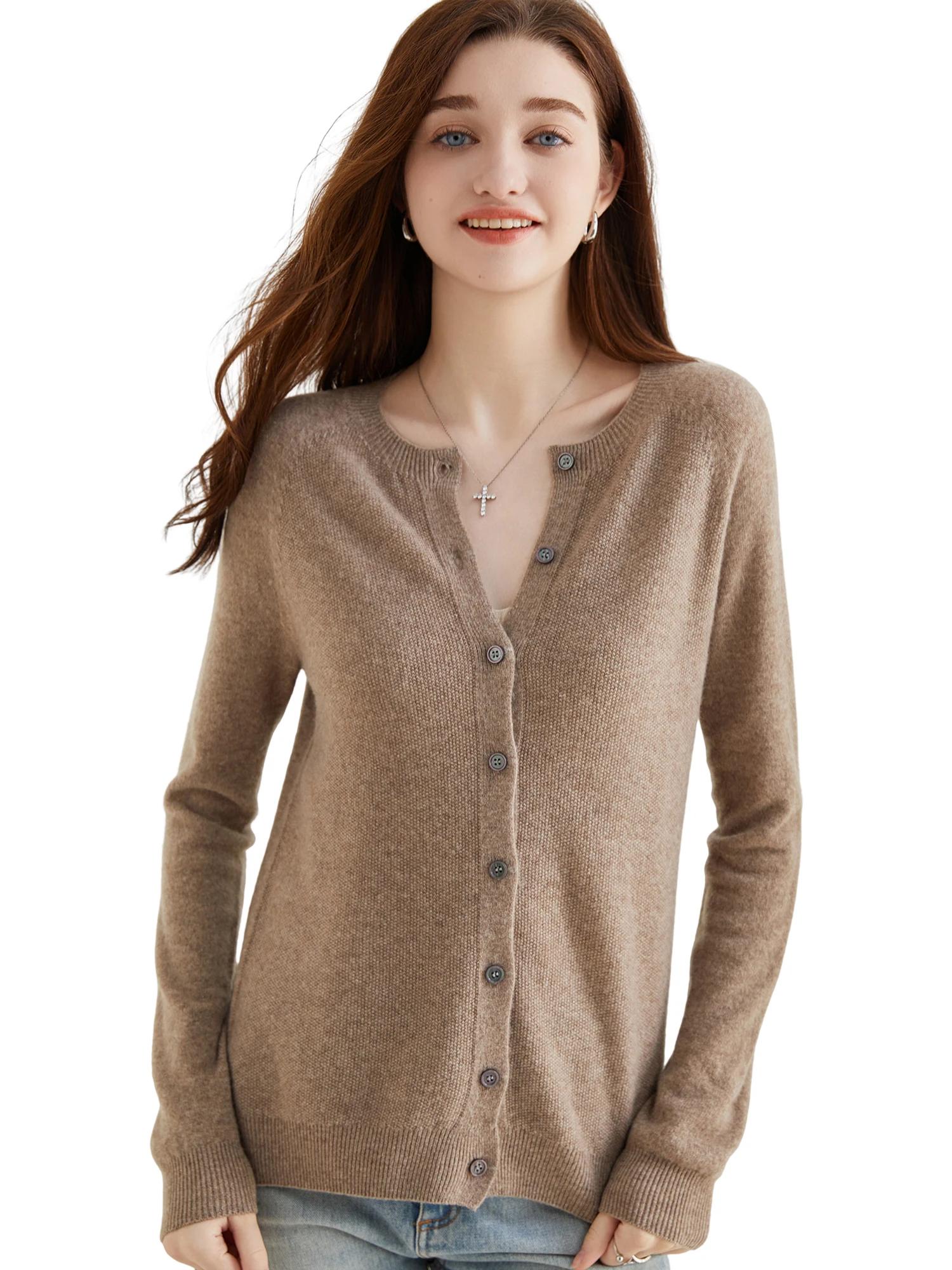 Cardigan en tricot pour femmes, pull à manches longues, haut 100% laine, manteau Vintage, veste en t