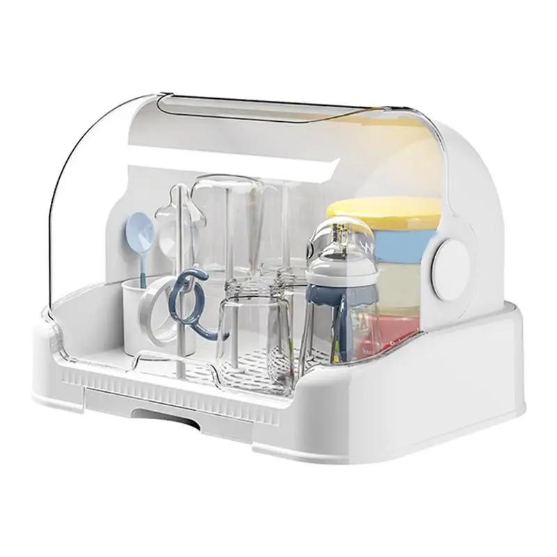 Support de séchage biberons avec plateau amovible - Boîte de rangement anti-poussière portable pour la maison