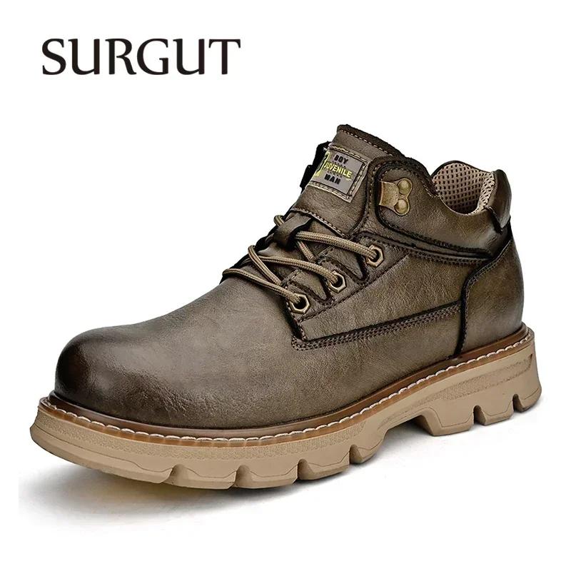 SURGUT bottes en cuir pour hommes 2026 nouvelles bottines de moto rétro à la main de luxe à lacets c