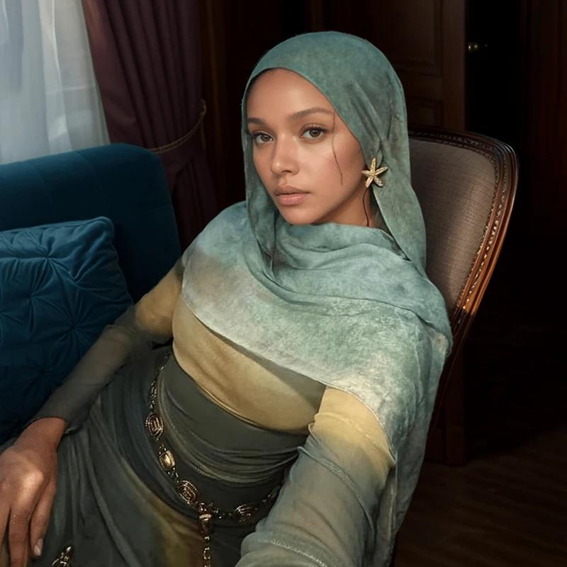 Écharpe musulmane en marbre Hijab imprimé aquarelle, Protection solaire douce et respirante, légère,