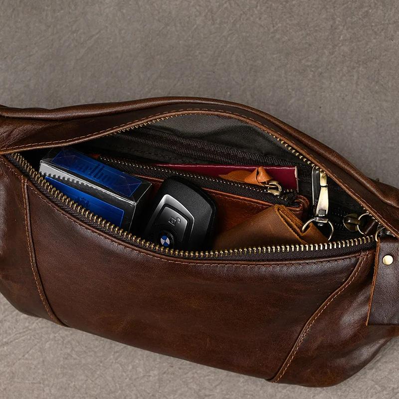 Sacs de poitrine en cuir pour hommes, sac à bandoulière lancé pour homme, sac de taille masculin, sa