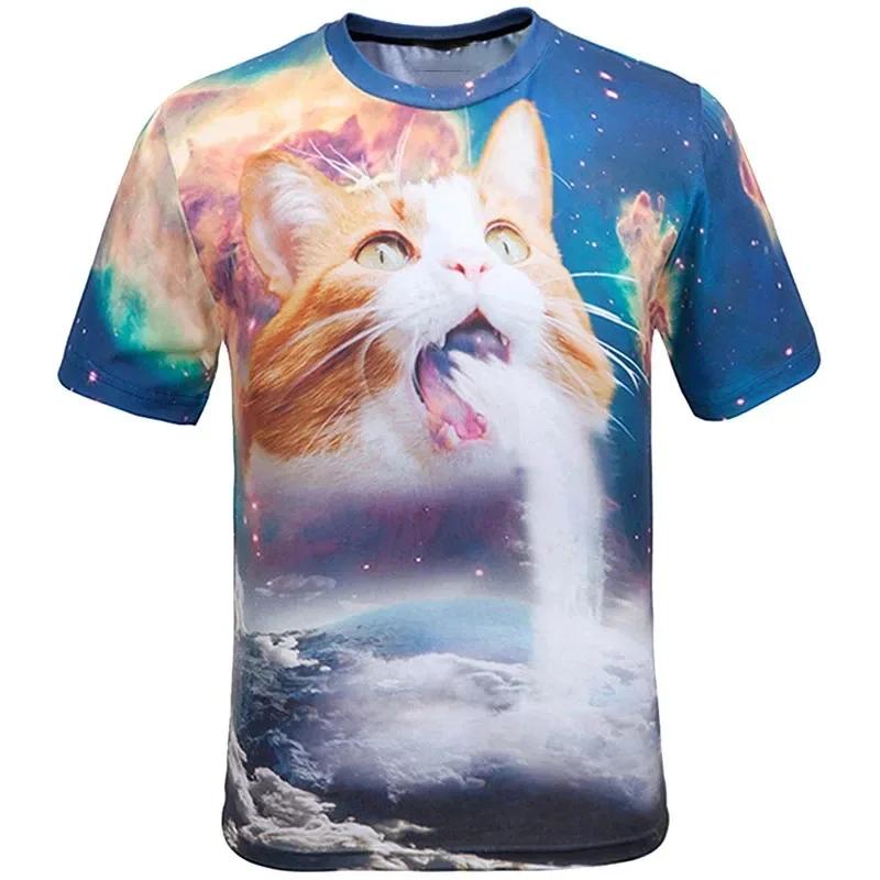 Été 3D impression drôle chats t-shirt hommes galaxie chat graphique à manches courtes personnalité d