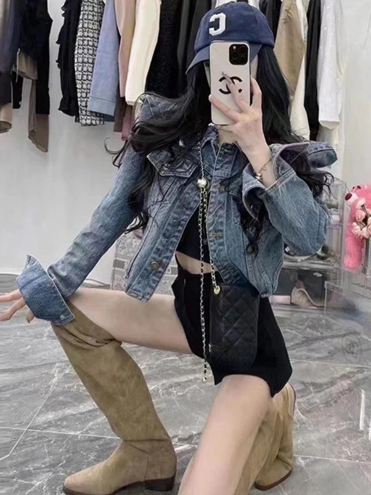 Vestes courtes en Denim pour femmes, Vintage américain, Design Chic, Hip Hop, Streetwear, vêtements 