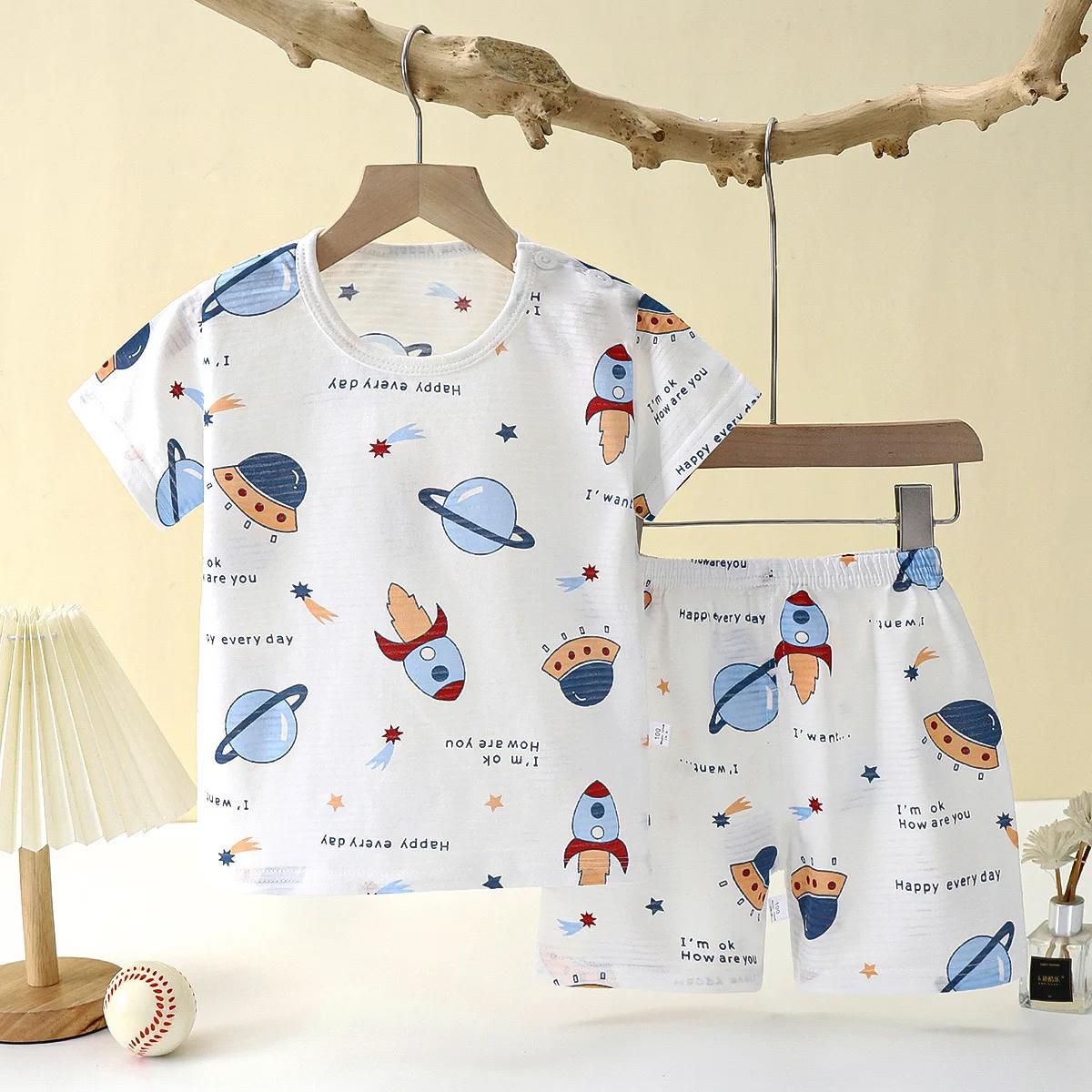 Ensemble de pyjama à manches courtes pour enfants, vêtements de nuit doux et respirants, dessin anim