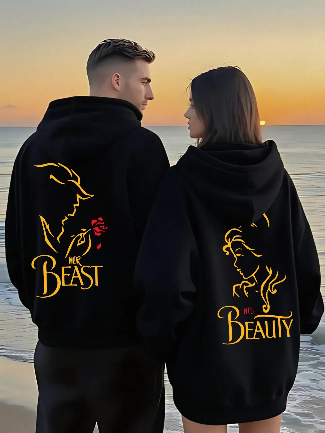 Sweat-shirt à capuche pour Couple, thème romantique la belle et la bête, pour hommes et femmes, Styl