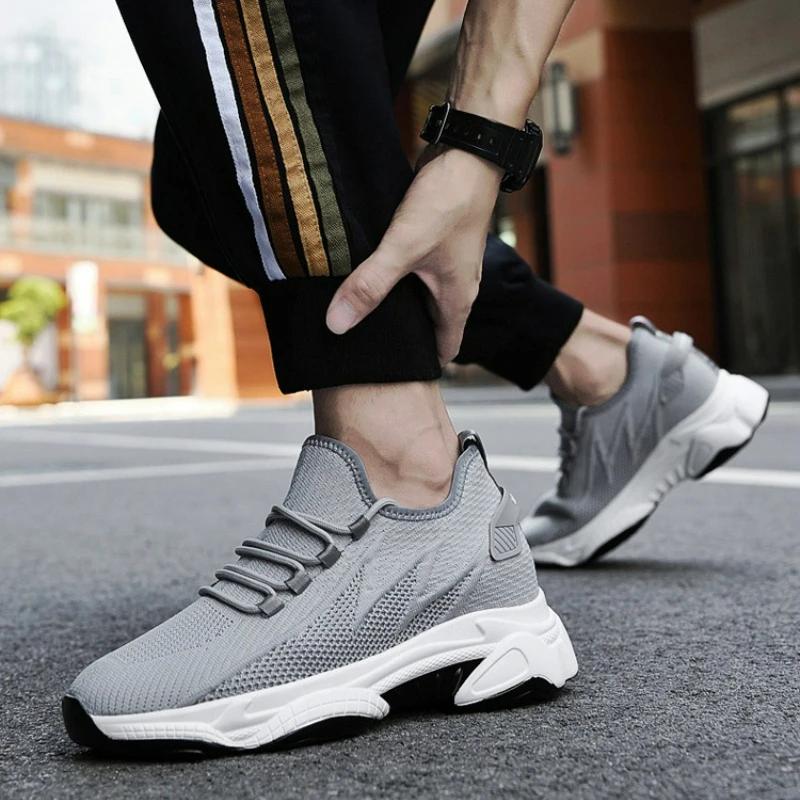 Chaussures pour hommes, baskets rehaussantes de 10 cm, respirantes, décontractées, à lacets, pour la