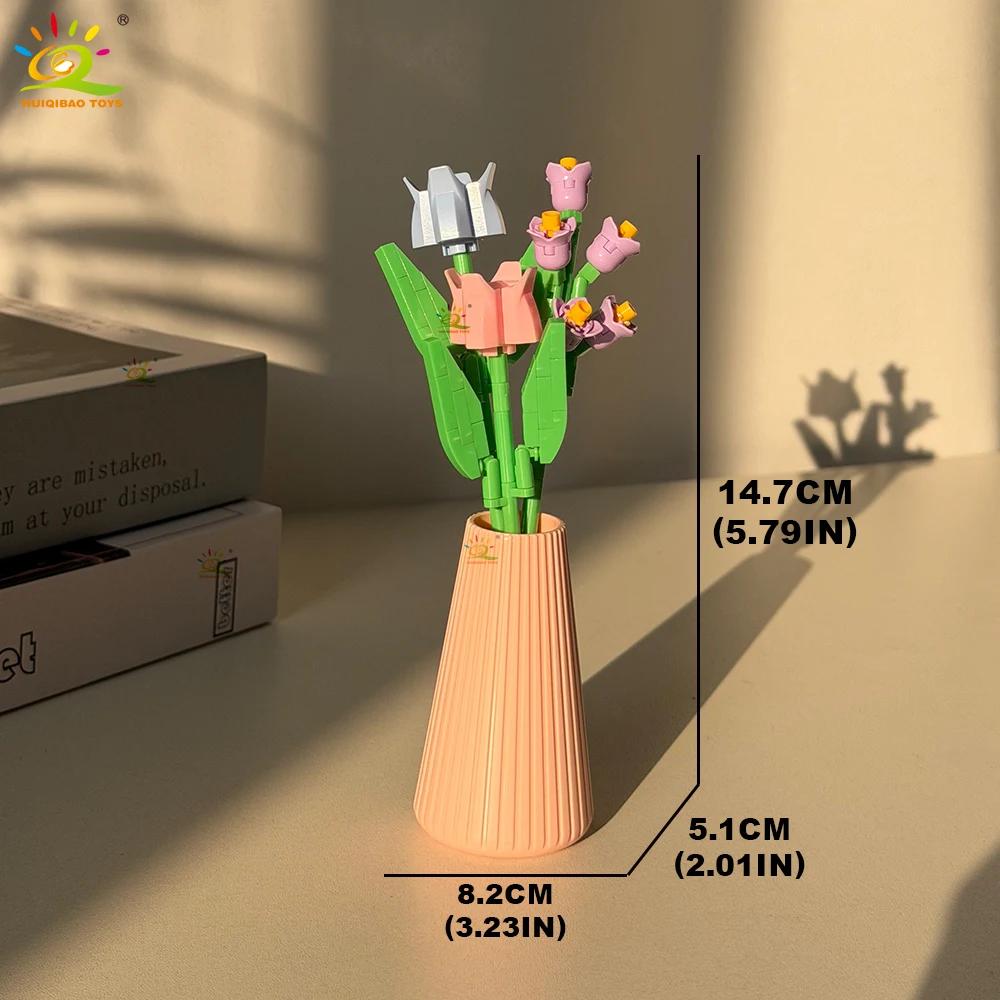 HUIQIBAO MOC Bouquet de fleurs éternelles avec pot Micro bloc de construction tournesol Rose Mini mo