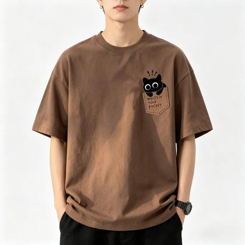 T-shirt décontracté à manches courtes style japonais-coréen, coupe ample, pour couple, motif dessin 