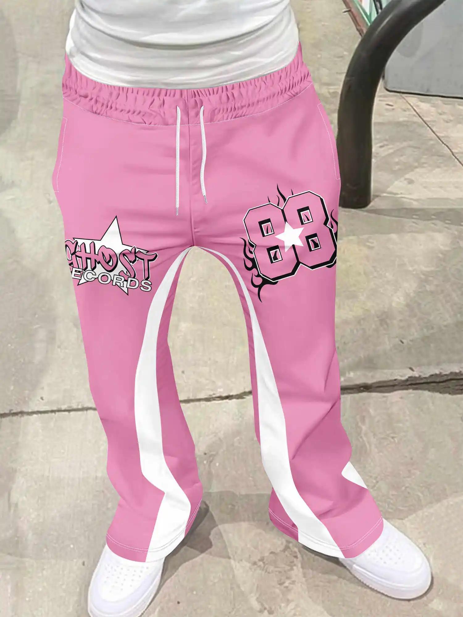 Pantalon évasé Y2k pour hommes, ample, imprimé en 3D, survêtement décontracté, taille moyenne, vêtem