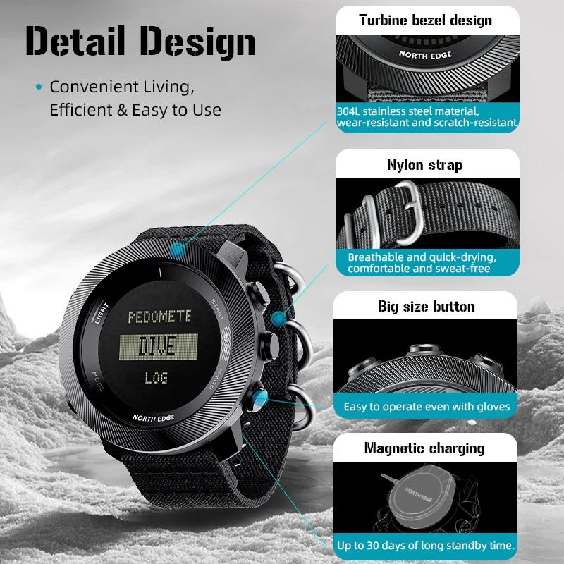 Montre numérique de plongée libre NORTH EDGE APACHE-D pour hommes, sports de plein air, natation, ét