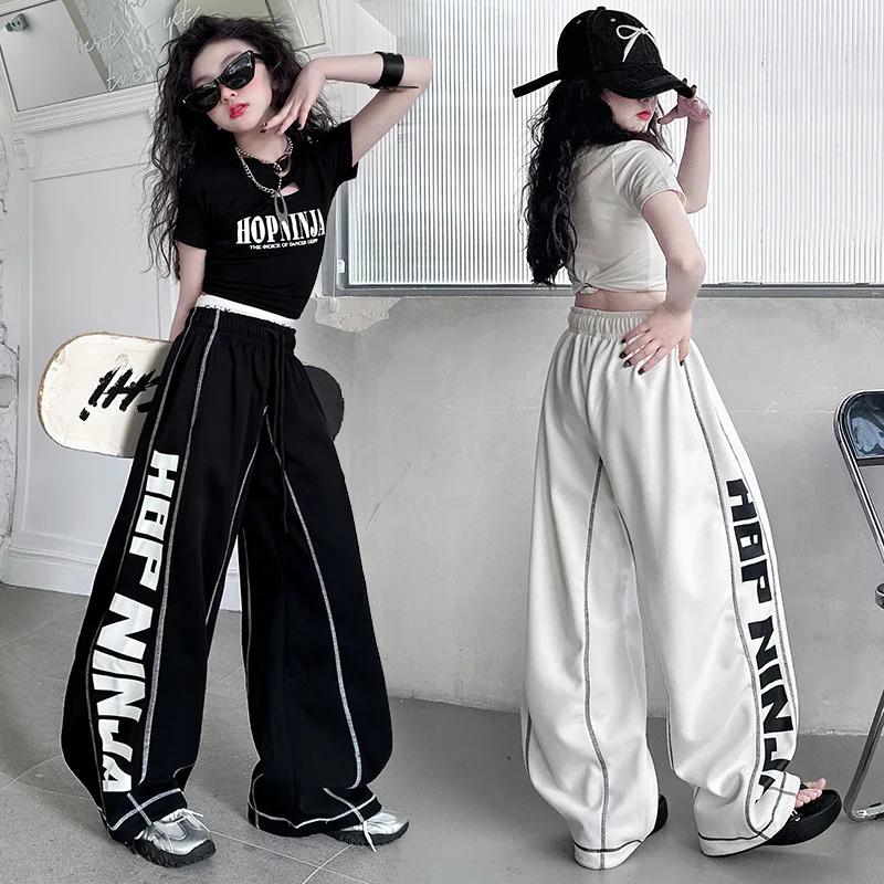 Été adolescente Hip Hop Jazz Street Dance Costume Costume Cool imprimé creux T-shirt court + pantalo