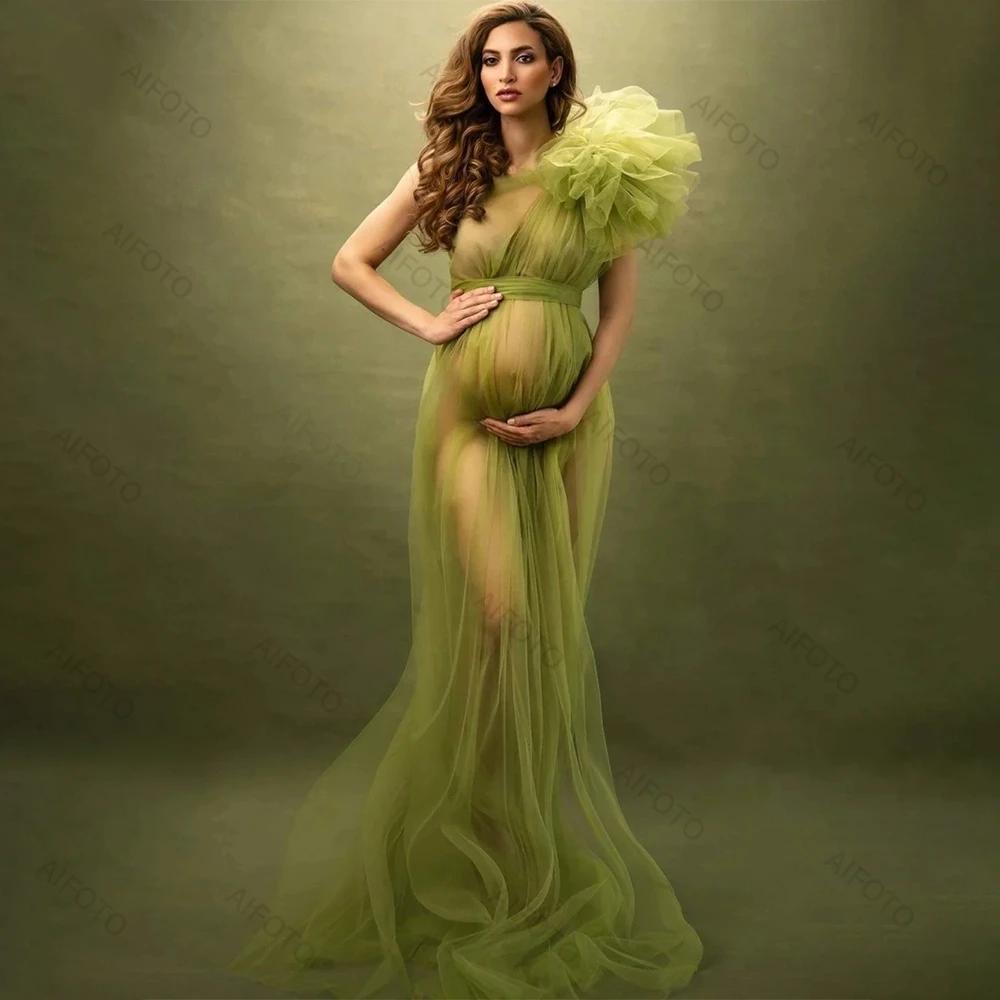 Robe longue en tulle pour femmes enceintes, robe de photographie, robe à volants en maille, longue f