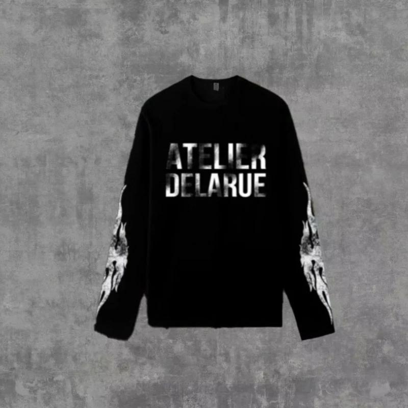 Y2K Harajuku rétro Niche à manches longues imprimé lettre flamme hauts nouvelle mode décontracté con