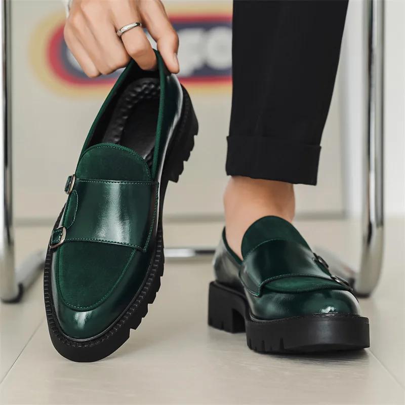 Mocassins hommes chaussures en cuir à semelles épaisses Style britannique noir chaussures d'affaires