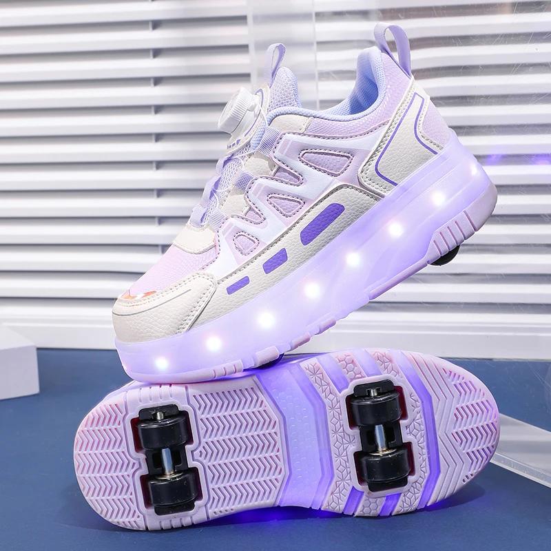 Chaussures de patin à roulettes pour enfants, baskets avec 4 roues, lumière LED lumineuse, chaussure