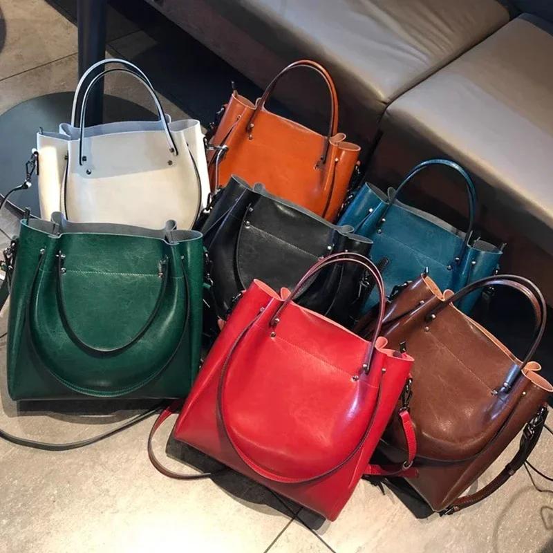 Sacs à main en cuir véritable de vache pour femmes, sac à bandoulière Vintage rétro en cuir de vache