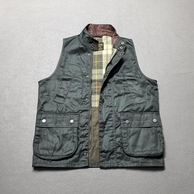 Gilet Cargo sans manches pour hommes, rétro américain, avec cire d'huile, multi-poches, décontracté,