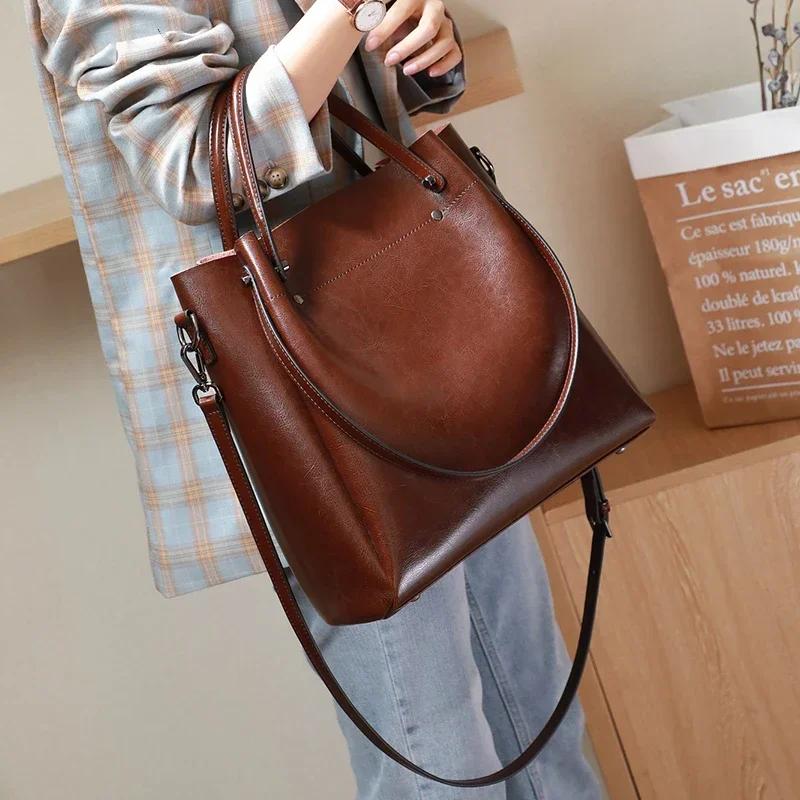 Sacs à main en cuir véritable de vache pour femmes, sac à bandoulière Vintage rétro en cuir de vache