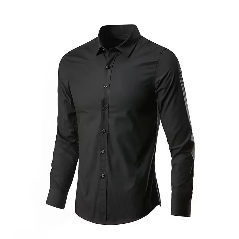 Chemise élastique à manches longues pour hommes, Anti-rides, sans repassage, confort d'affaires, mod