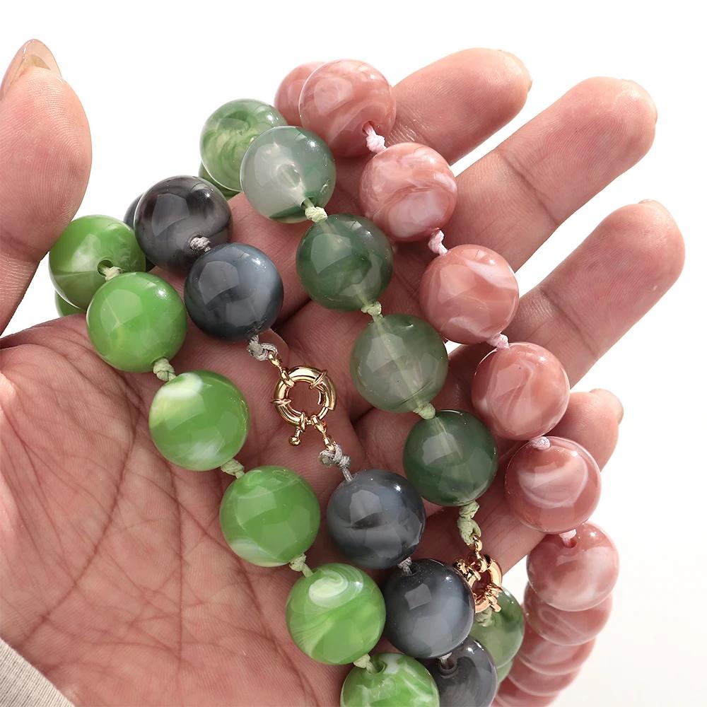 Collier ras du cou multicolore pour femmes, grandes perles rondes, tendance, acrylique, perles géomé