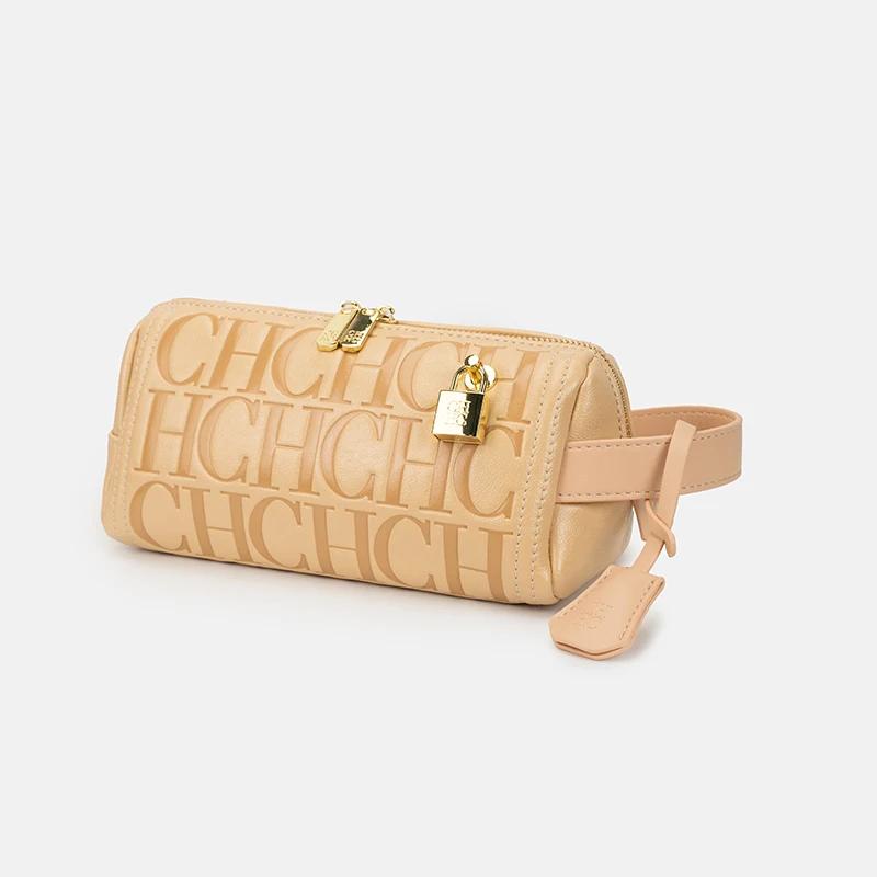 Sac de poitrine CH de luxe avec lettres en relief, sac banane rétro cylindrique grande capacité pour
