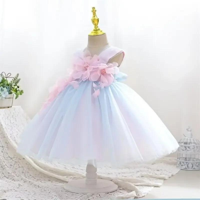 Robe d'été princesse pour filles, tenue de fête d'anniversaire, bretelles fleuries, robe féerique en